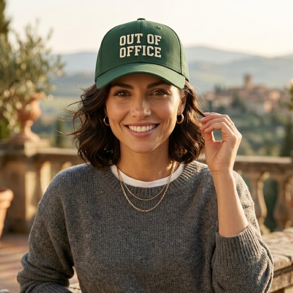 Out Of Office Green Velcro Strap Hat Vacation Travel Baseball Cap Unisex Trendy